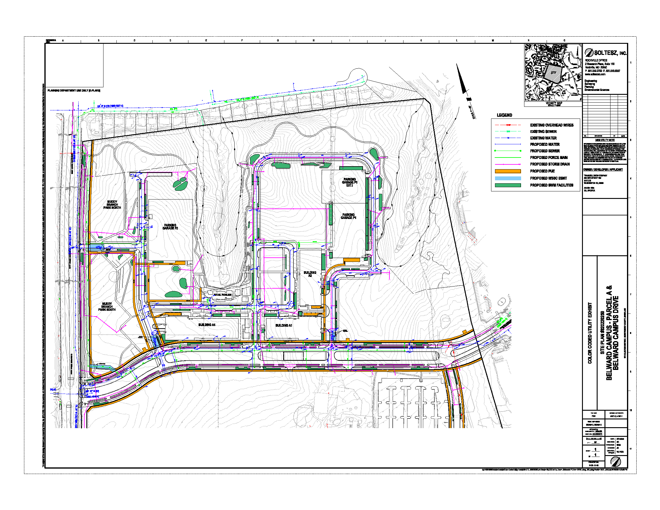 Belward Campus Parcel A — Color Coded Utility Exhibit by Soltesz, Inc.